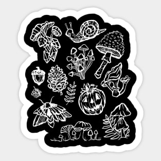 Autumn Mushrooms In Bloom, Mushies, Crystals, Acorns Sticker